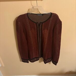 Peruvian Connection alpaca silk blend printed rust cardigan